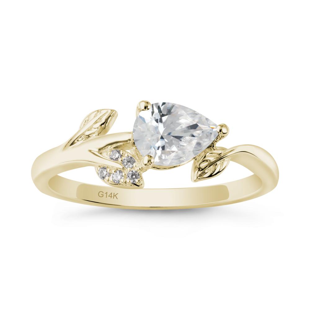 Sprouting Leaf Pear Cubic Zirconia Ring - LUO Jewelry #metal_14k yellow gold
