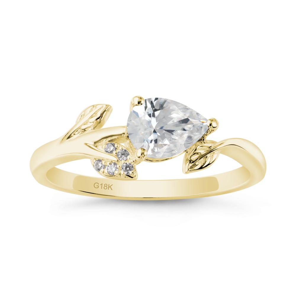 Sprouting Leaf Pear Cubic Zirconia Ring - LUO Jewelry #metal_18k yellow gold