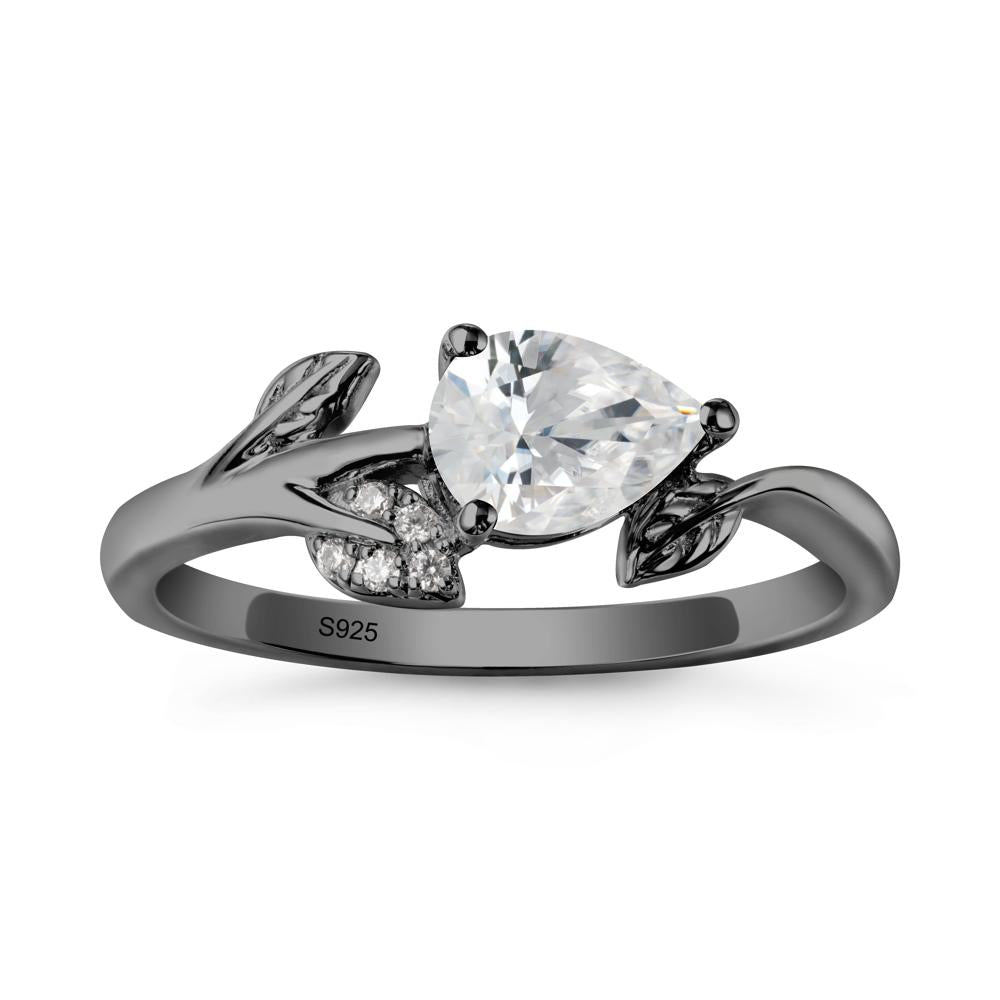 Sprouting Leaf Pear Cubic Zirconia Ring - LUO Jewelry #metal_black finish sterling silver