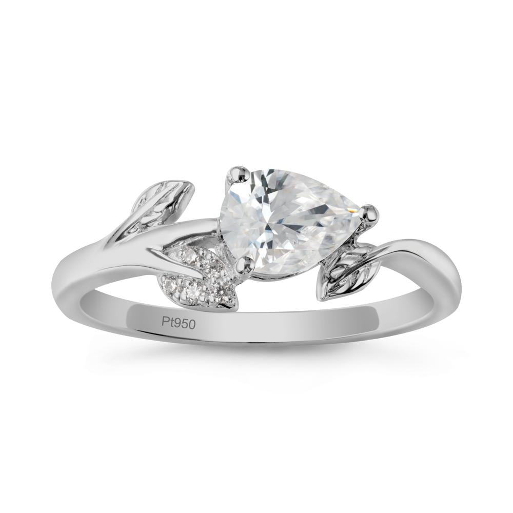 Sprouting Leaf Pear Cubic Zirconia Ring - LUO Jewelry #metal_platinum