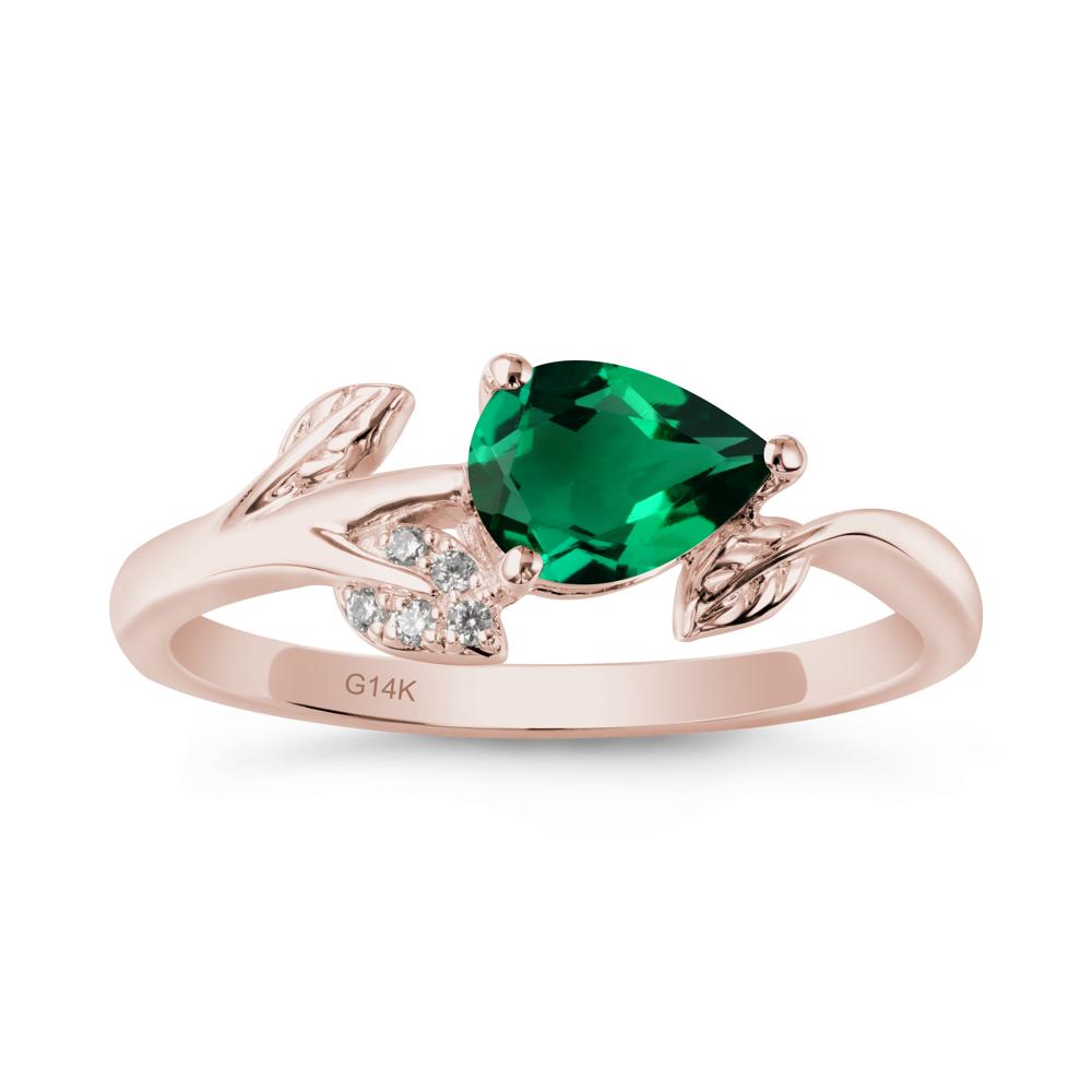 Pear Shaped Emerald Leaf Ring - LUO Jewelry #metal_14k rose gold