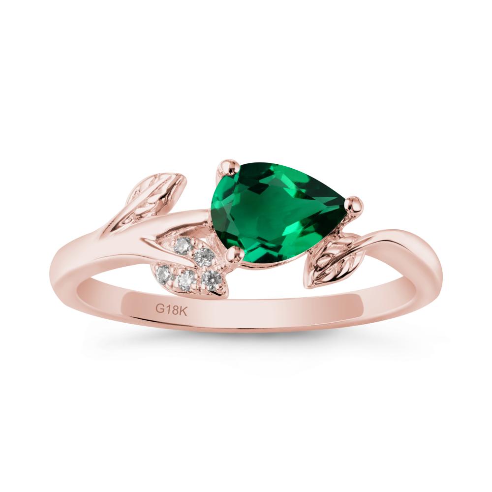 Pear Shaped Emerald Leaf Ring - LUO Jewelry #metal_18k rose gold