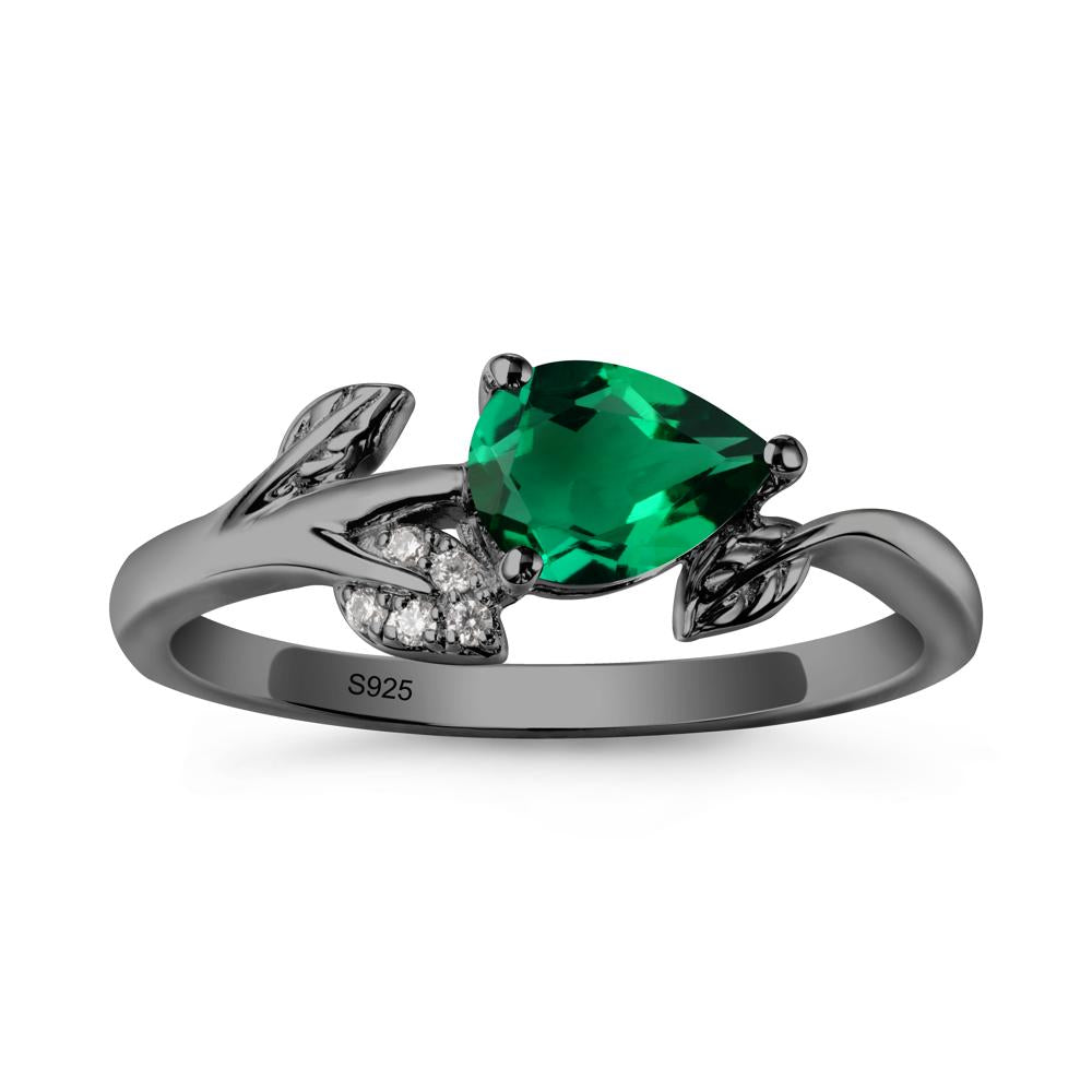 Pear Shaped Emerald Leaf Ring - LUO Jewelry #metal_black finish sterling silver