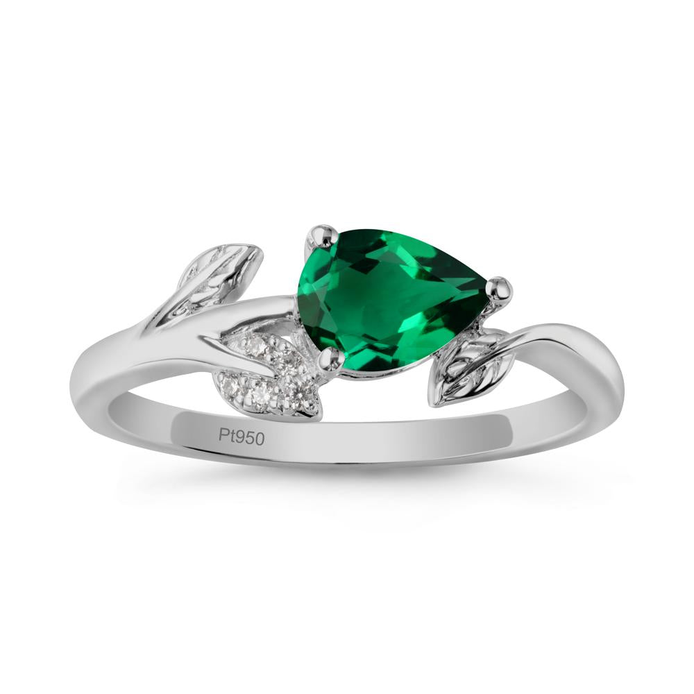 Pear Shaped Emerald Leaf Ring - LUO Jewelry #metal_platinum