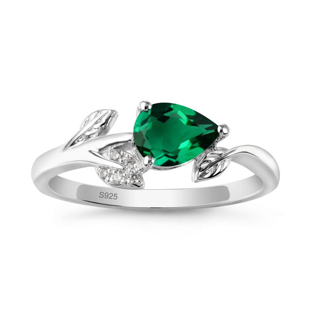 Pear Shaped Emerald Leaf Ring - LUO Jewelry #metal_sterling silver