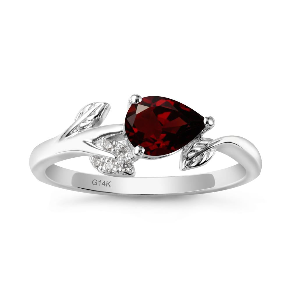 Sprouting Leaf Pear Garnet Ring - LUO Jewelry #metal_14k white gold