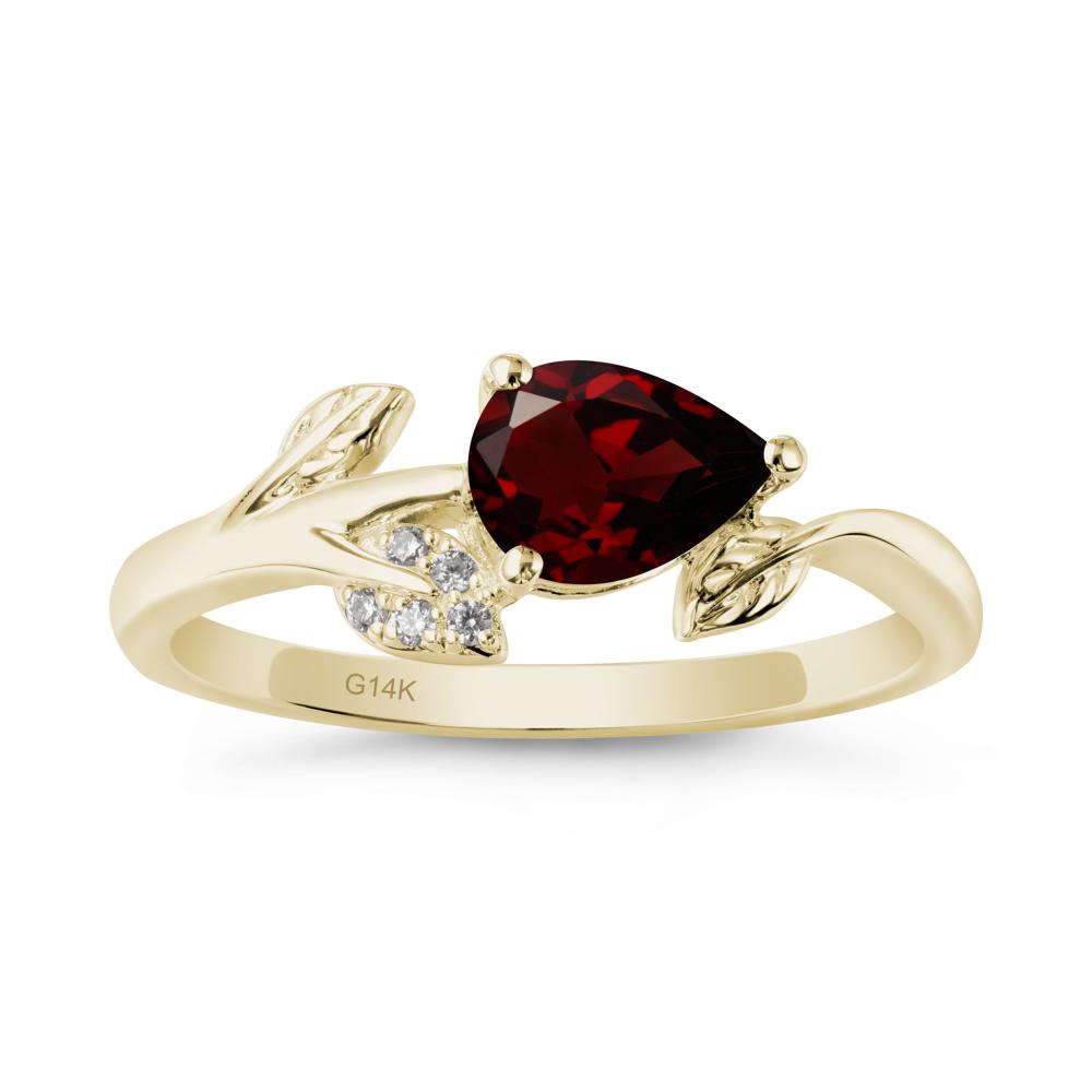 Sprouting Leaf Pear Garnet Ring - LUO Jewelry #metal_14k yellow gold