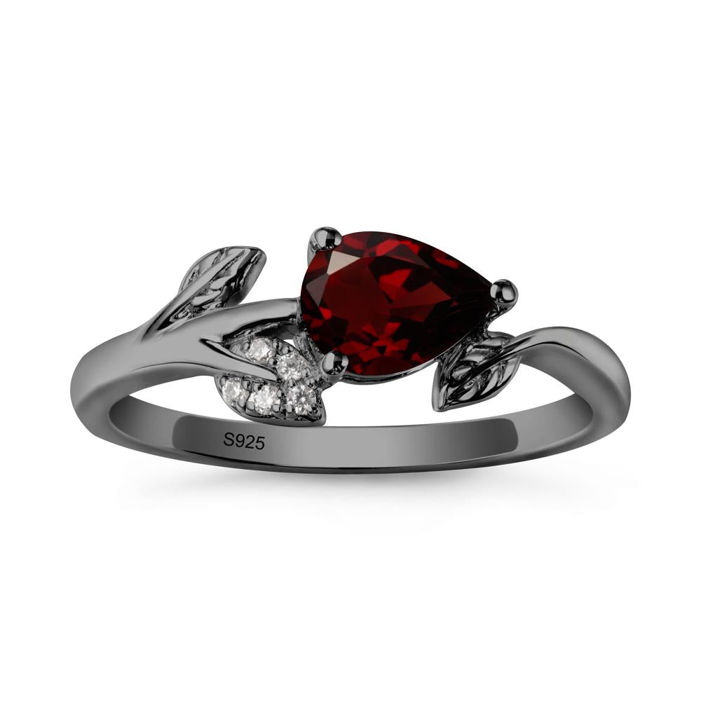Sprouting Leaf Pear Garnet Ring - LUO Jewelry #metal_black finish sterling silver