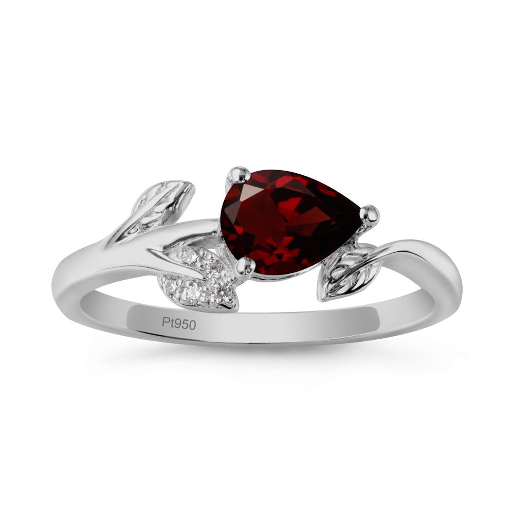 Sprouting Leaf Pear Garnet Ring - LUO Jewelry #metal_platinum