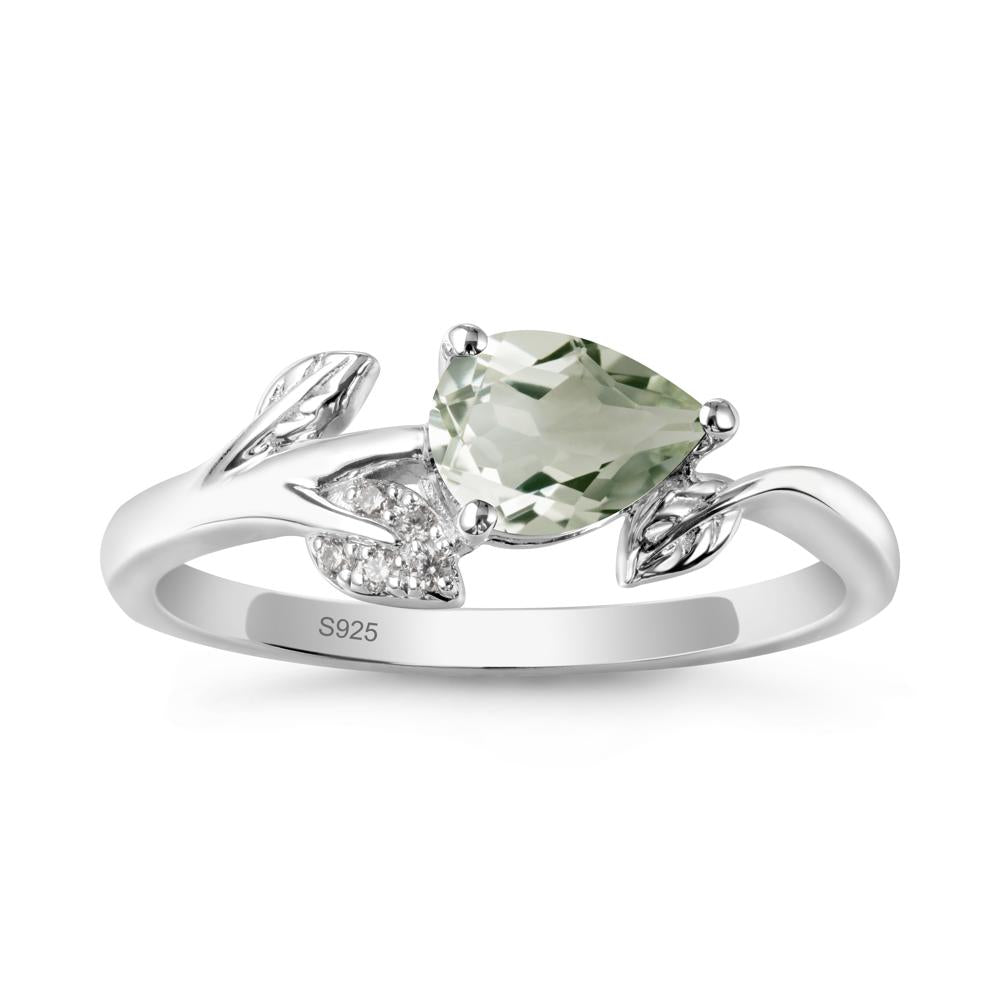 Pear Shaped Green Amethyst Leaf Ring - LUO Jewelry #metal_sterling silver