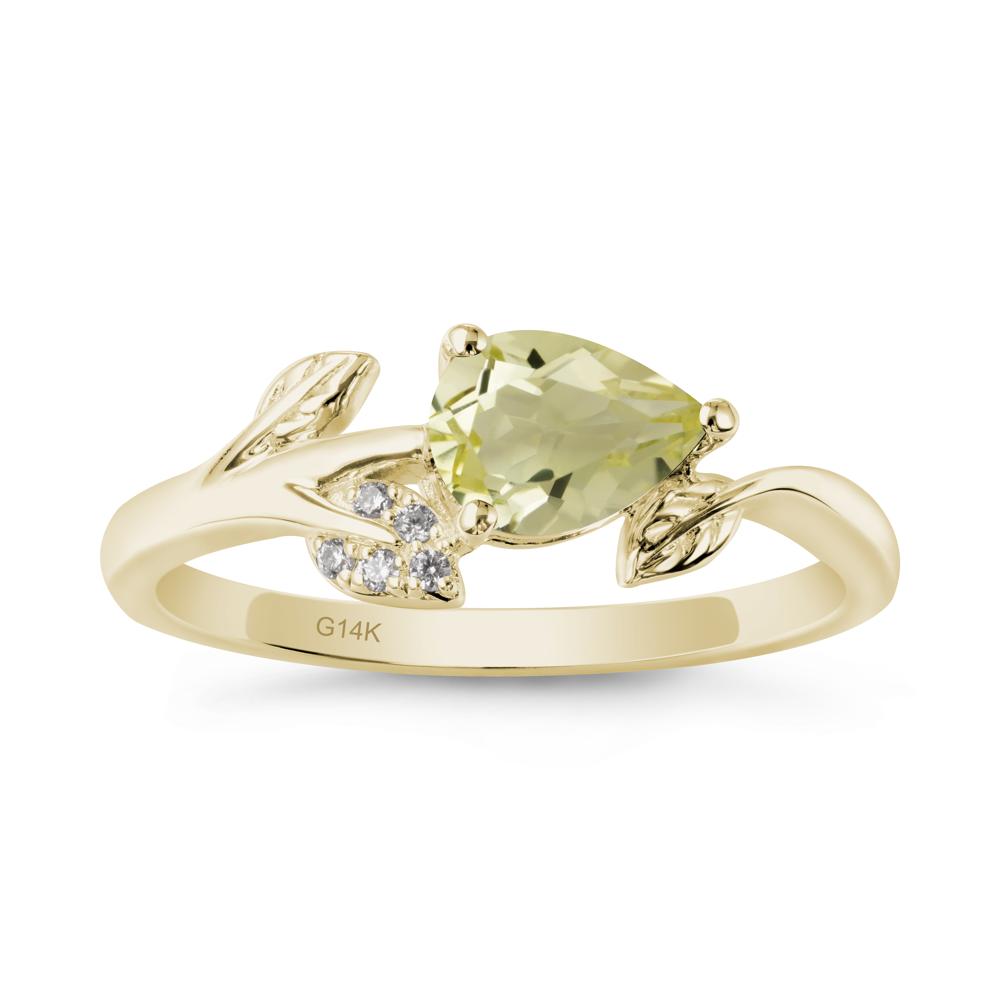 Pear Shaped Lemon Quartz Leaf Ring - LUO Jewelry #metal_14k yellow gold