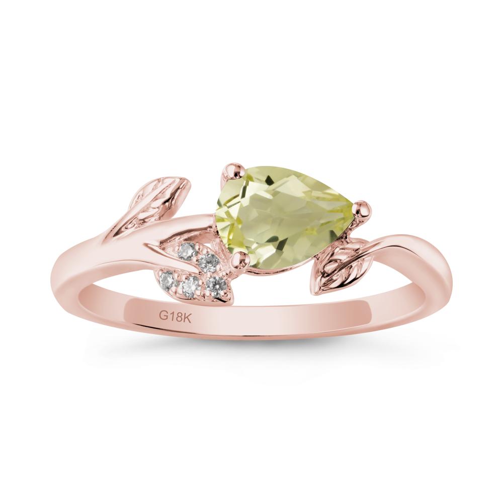 Pear Shaped Lemon Quartz Leaf Ring - LUO Jewelry #metal_18k rose gold