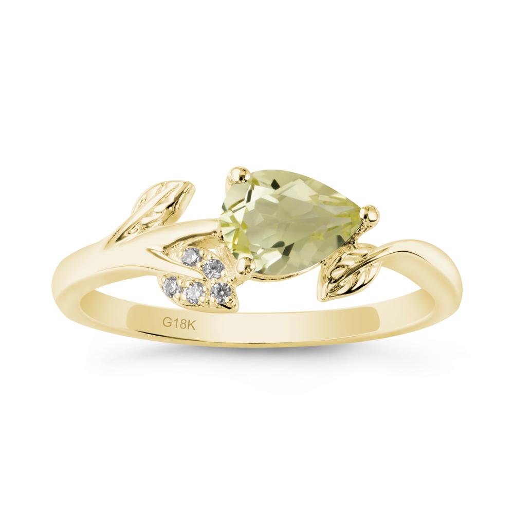Pear Shaped Lemon Quartz Leaf Ring - LUO Jewelry #metal_18k yellow gold