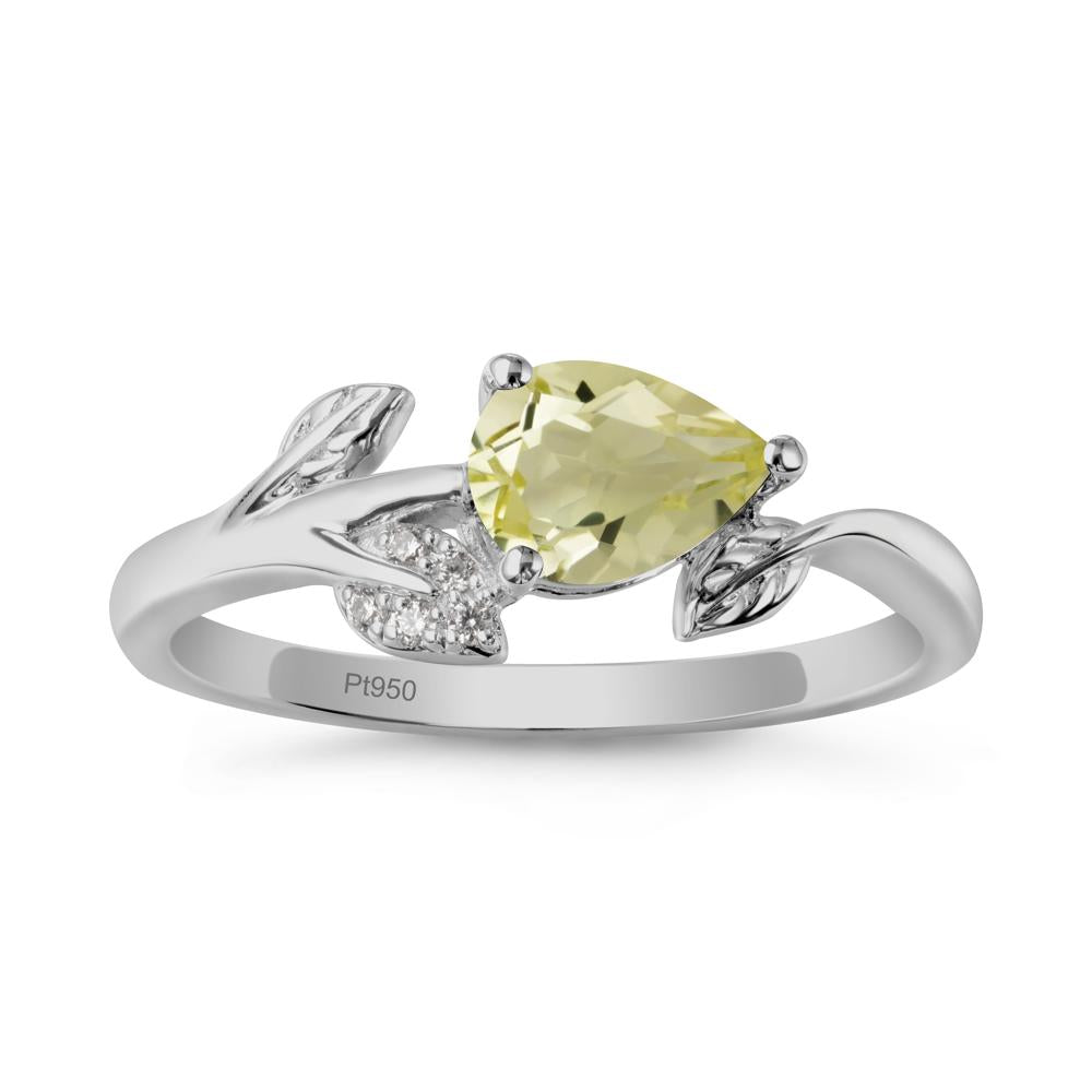 Pear Shaped Lemon Quartz Leaf Ring - LUO Jewelry #metal_platinum