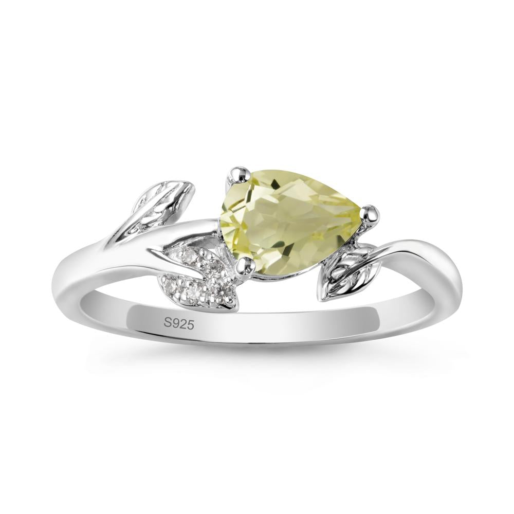 Pear Shaped Lemon Quartz Leaf Ring - LUO Jewelry #metal_sterling silver
