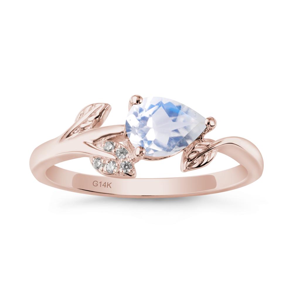 Pear Shaped Moonstone Leaf Ring - LUO Jewelry #metal_14k rose gold