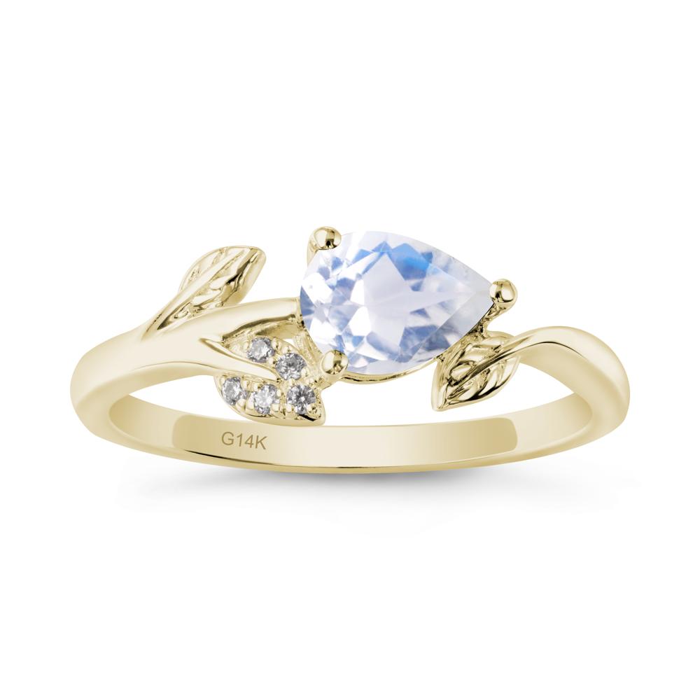Pear Shaped Moonstone Leaf Ring - LUO Jewelry #metal_14k yellow gold