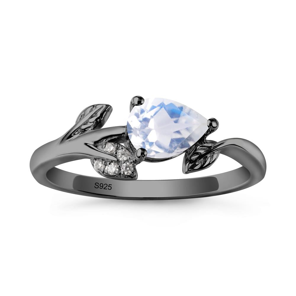 Pear Shaped Moonstone Leaf Ring - LUO Jewelry #metal_black finish sterling silver