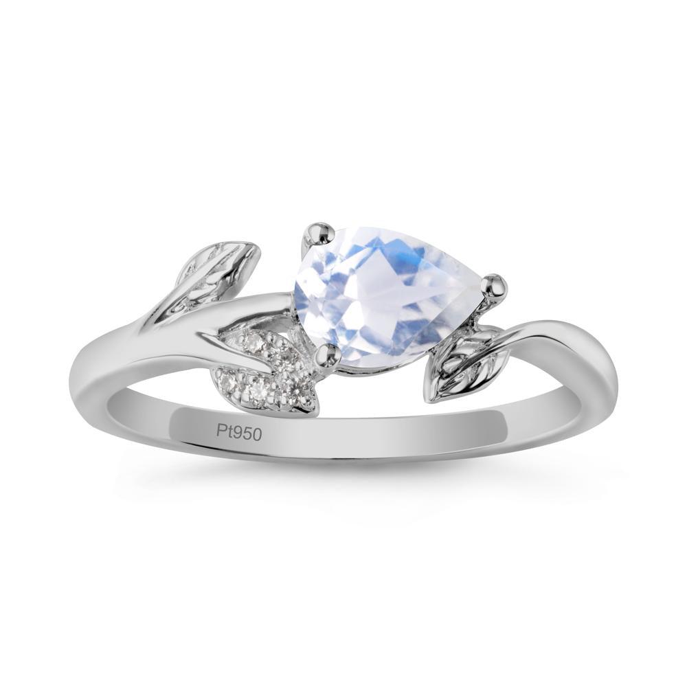 Pear Shaped Moonstone Leaf Ring - LUO Jewelry #metal_platinum