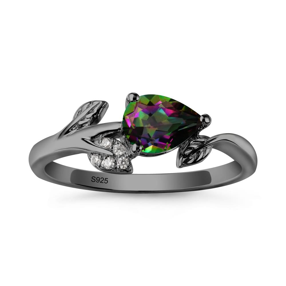 Pear Shaped Mystic Topaz Leaf Ring - LUO Jewelry #metal_black finish sterling silver