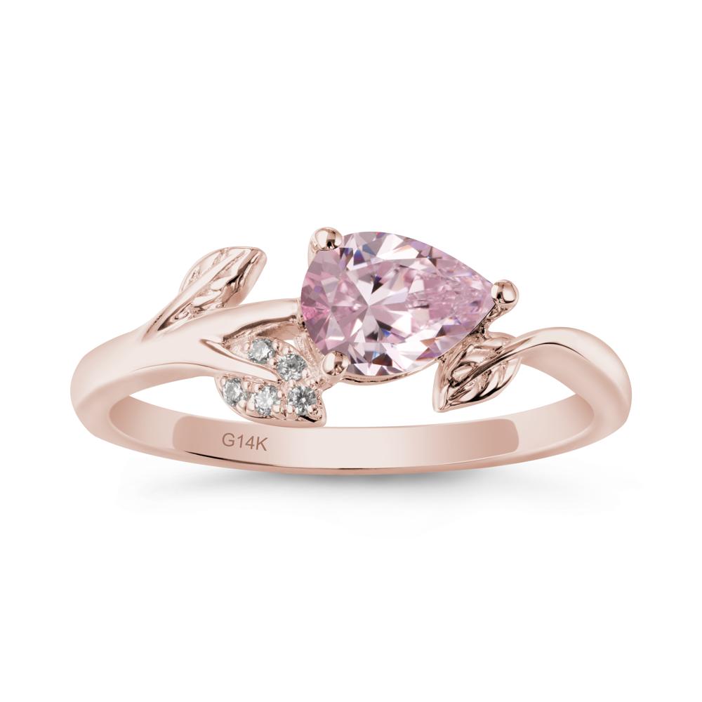 Sprouting Leaf Pear Pink Cubic Zirconia Ring - LUO Jewelry #metal_14k rose gold