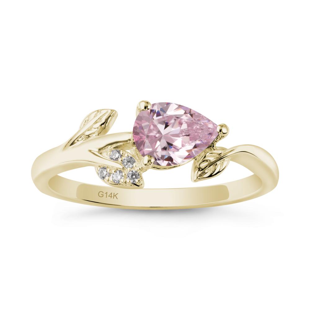 Sprouting Leaf Pear Pink Cubic Zirconia Ring - LUO Jewelry #metal_14k yellow gold