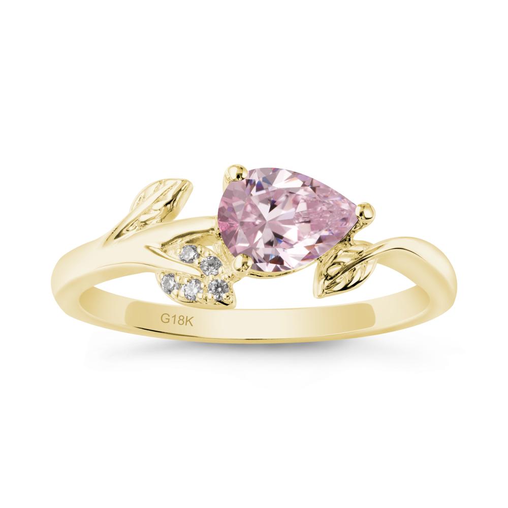 Sprouting Leaf Pear Pink Cubic Zirconia Ring - LUO Jewelry #metal_18k yellow gold
