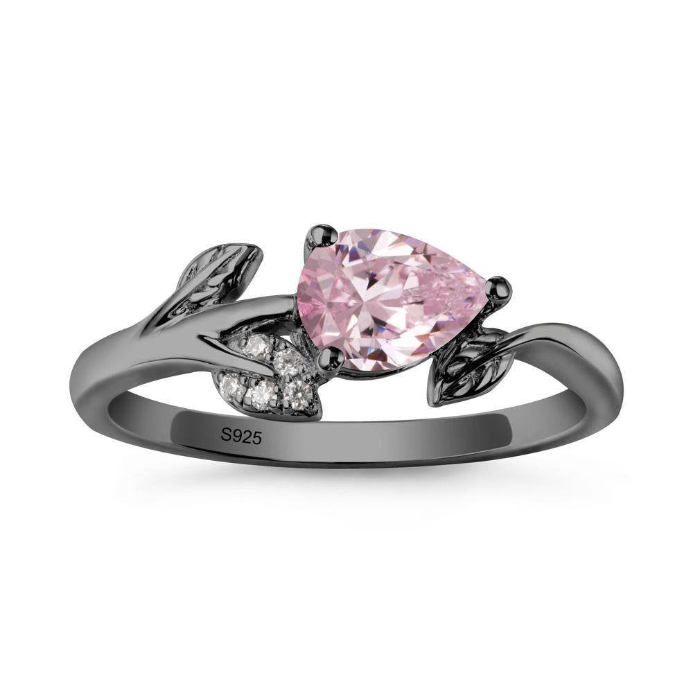 Sprouting Leaf Pear Pink Cubic Zirconia Ring - LUO Jewelry #metal_black finish sterling silver