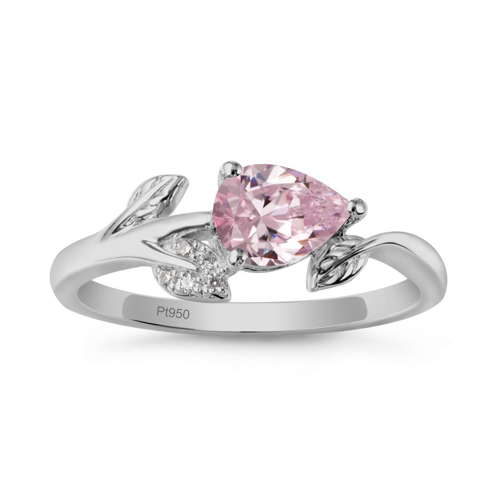 Sprouting Leaf Pear Pink Cubic Zirconia Ring - LUO Jewelry #metal_platinum