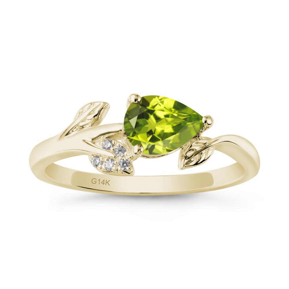 Pear Shaped Peridot Leaf Ring - LUO Jewelry #metal_14k yellow gold