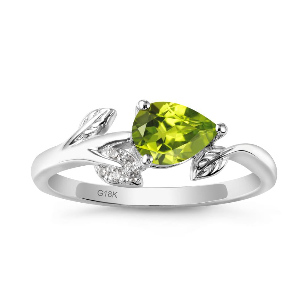 Pear Shaped Peridot Leaf Ring - LUO Jewelry #metal_18k white gold