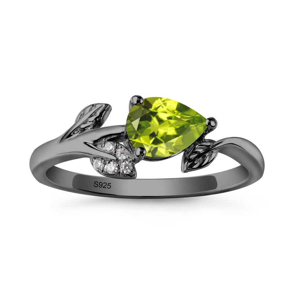 Pear Shaped Peridot Leaf Ring - LUO Jewelry #metal_black finish sterling silver