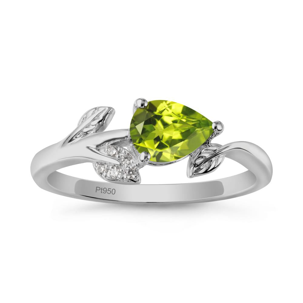 Pear Shaped Peridot Leaf Ring - LUO Jewelry #metal_platinum