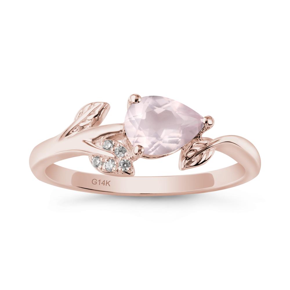 Sprouting Leaf Pear Rose Quartz Ring - LUO Jewelry #metal_14k rose gold