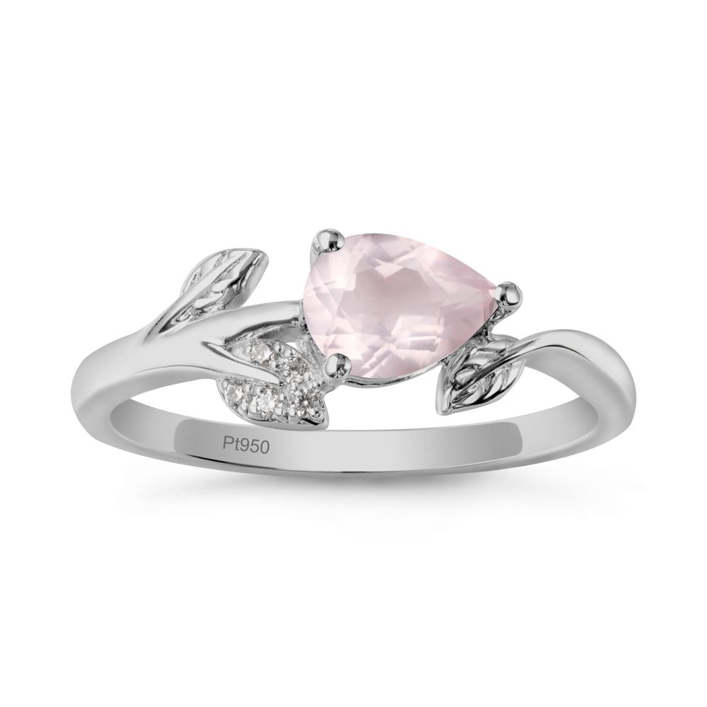 Sprouting Leaf Pear Rose Quartz Ring - LUO Jewelry #metal_platinum