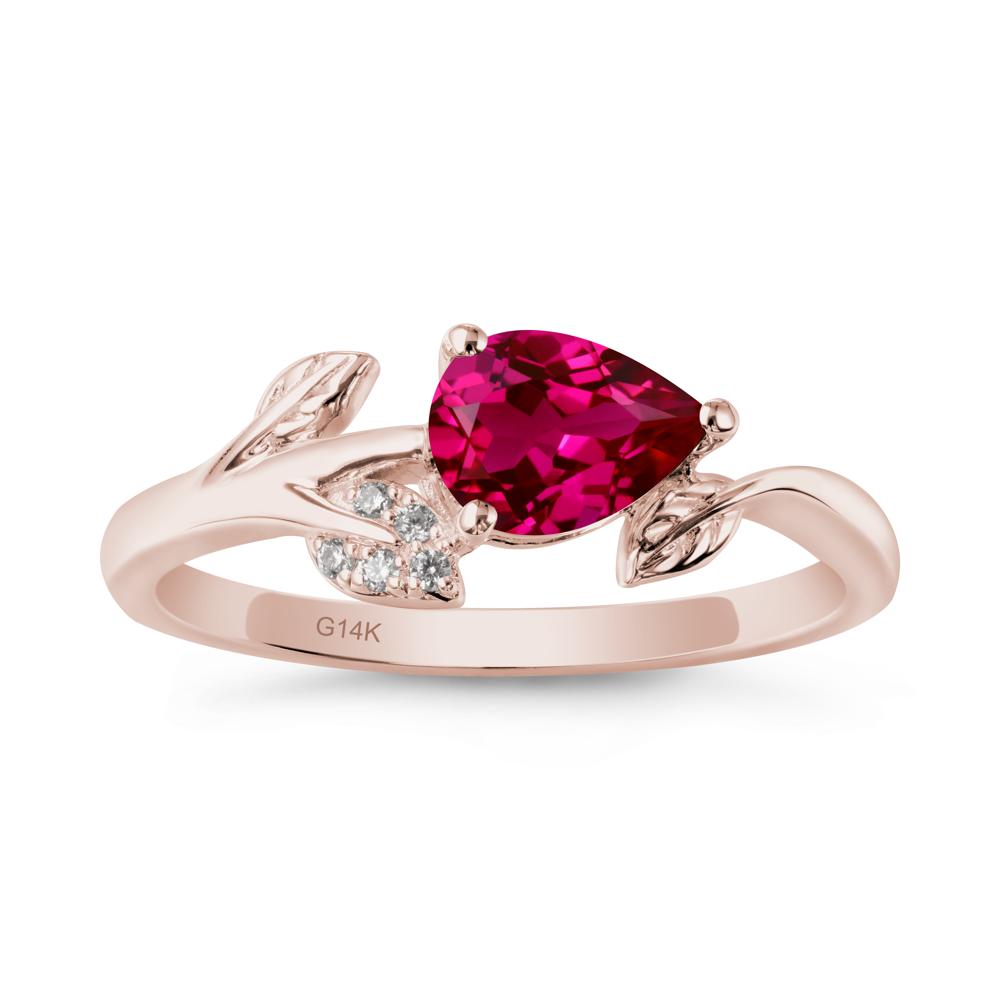 Pear Shaped Ruby Leaf Ring - LUO Jewelry #metal_14k rose gold