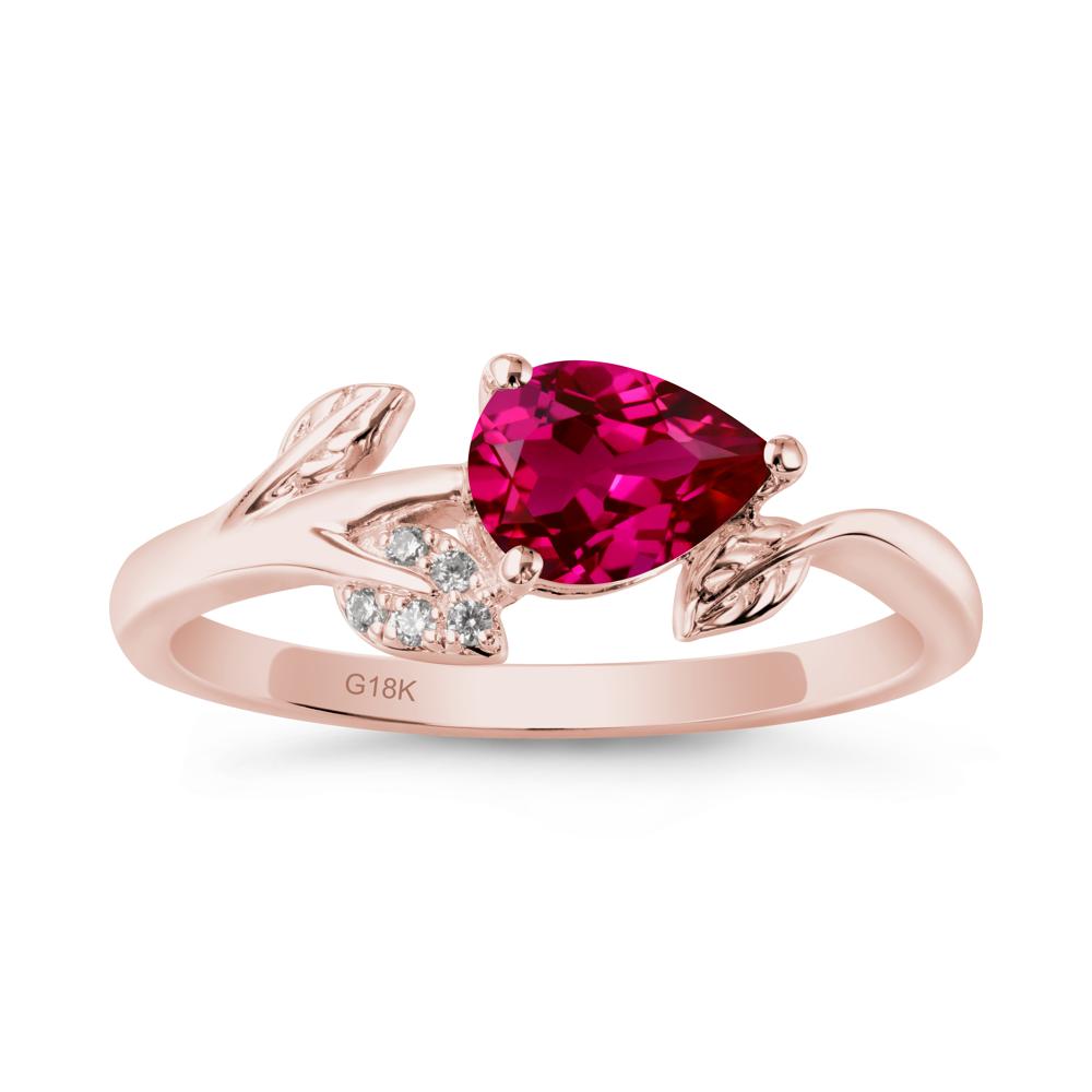Pear Shaped Ruby Leaf Ring - LUO Jewelry #metal_18k rose gold