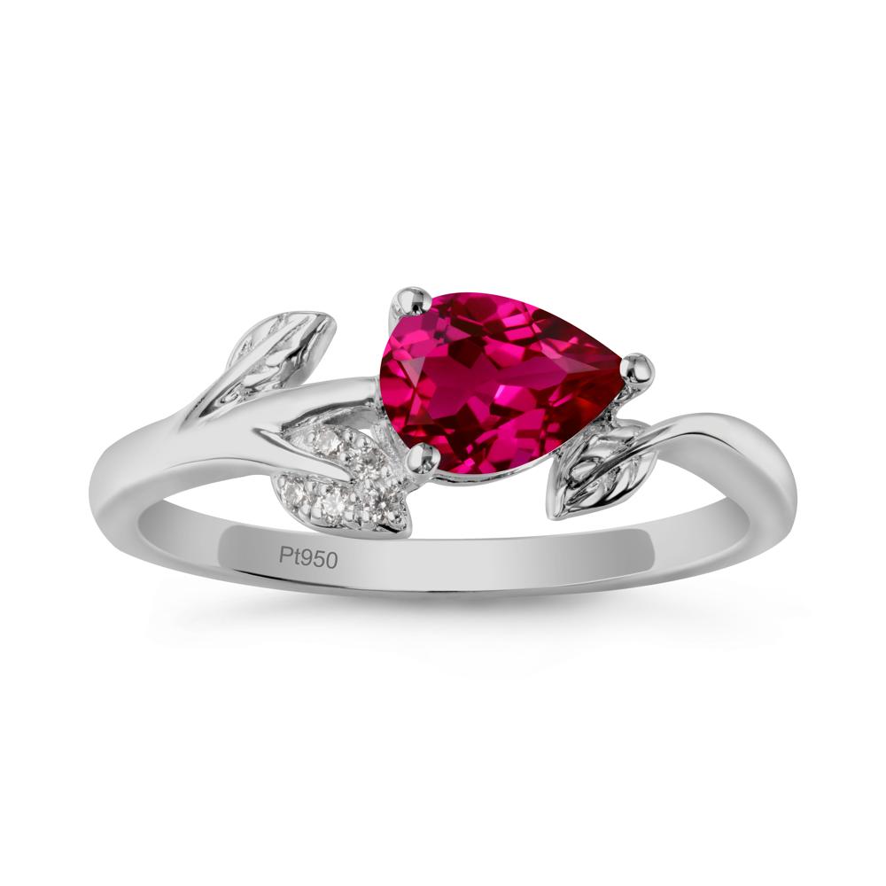 Pear Shaped Ruby Leaf Ring - LUO Jewelry #metal_platinum