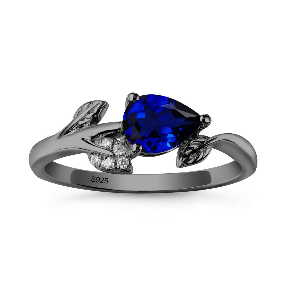 Sprouting Leaf Pear Sapphire Ring - LUO Jewelry #metal_black finish sterling silver