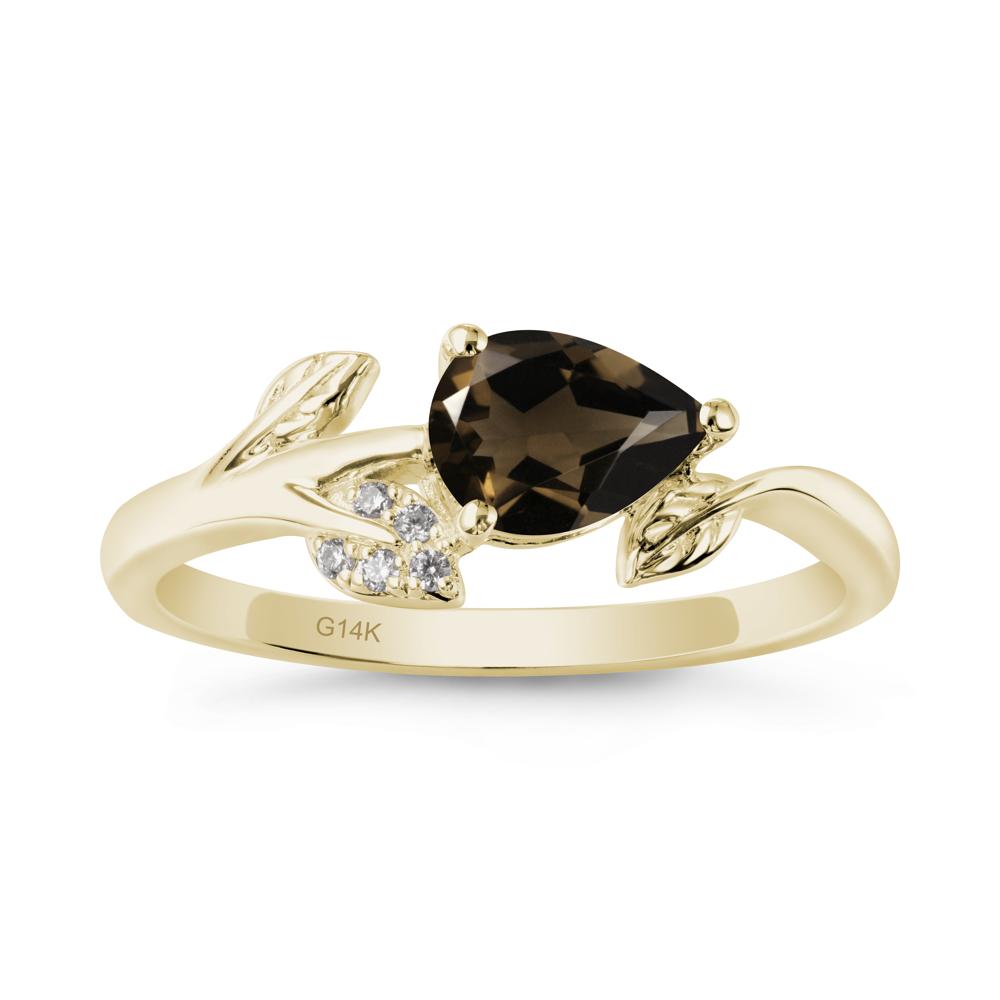 Pear Shaped Smoky Quartz Leaf Ring - LUO Jewelry #metal_14k yellow gold