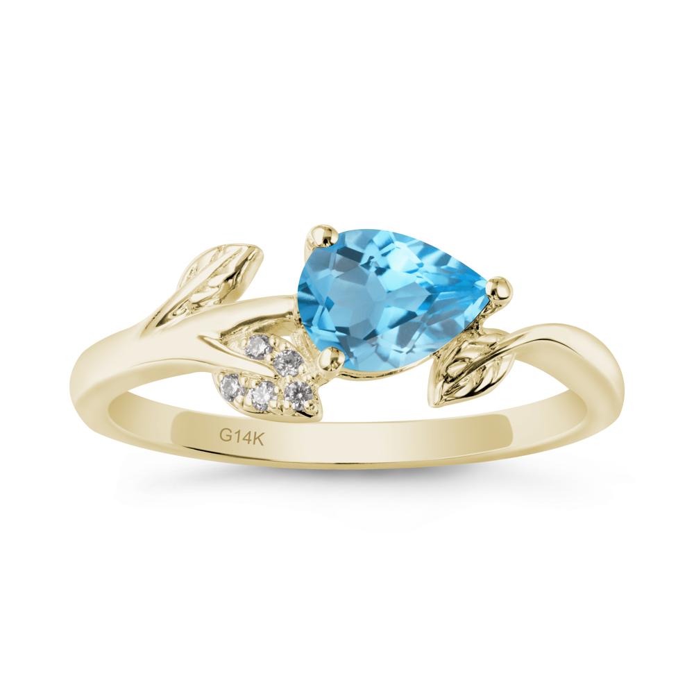 Sprouting Leaf Pear Swiss Blue Topaz Ring - LUO Jewelry #metal_14k yellow gold
