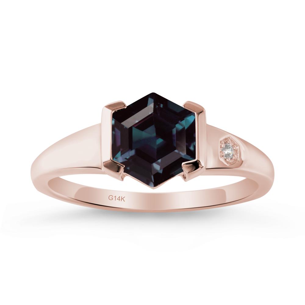 Hexagonal Alexandrite Ring with Half-Bezel Setting - LUO Jewelry #metal_14k rose gold