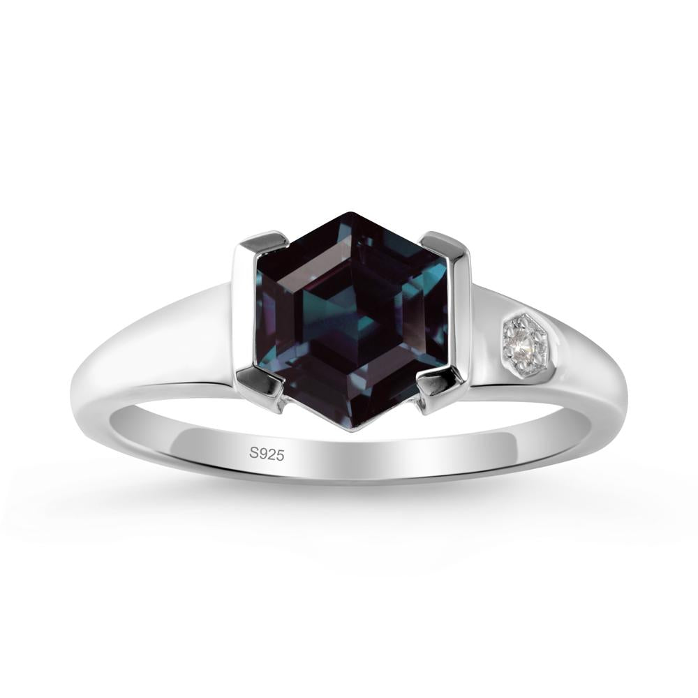 Hexagonal Alexandrite Ring with Half-Bezel Setting - LUO Jewelry #metal_sterling silver