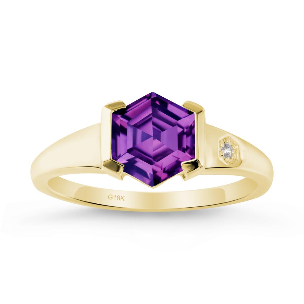 Half-Bezel Hexagonal Amethyst Ring - LUO Jewelry #metal_18k yellow gold