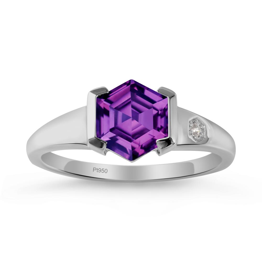 Half-Bezel Hexagonal Amethyst Ring - LUO Jewelry #metal_platinum