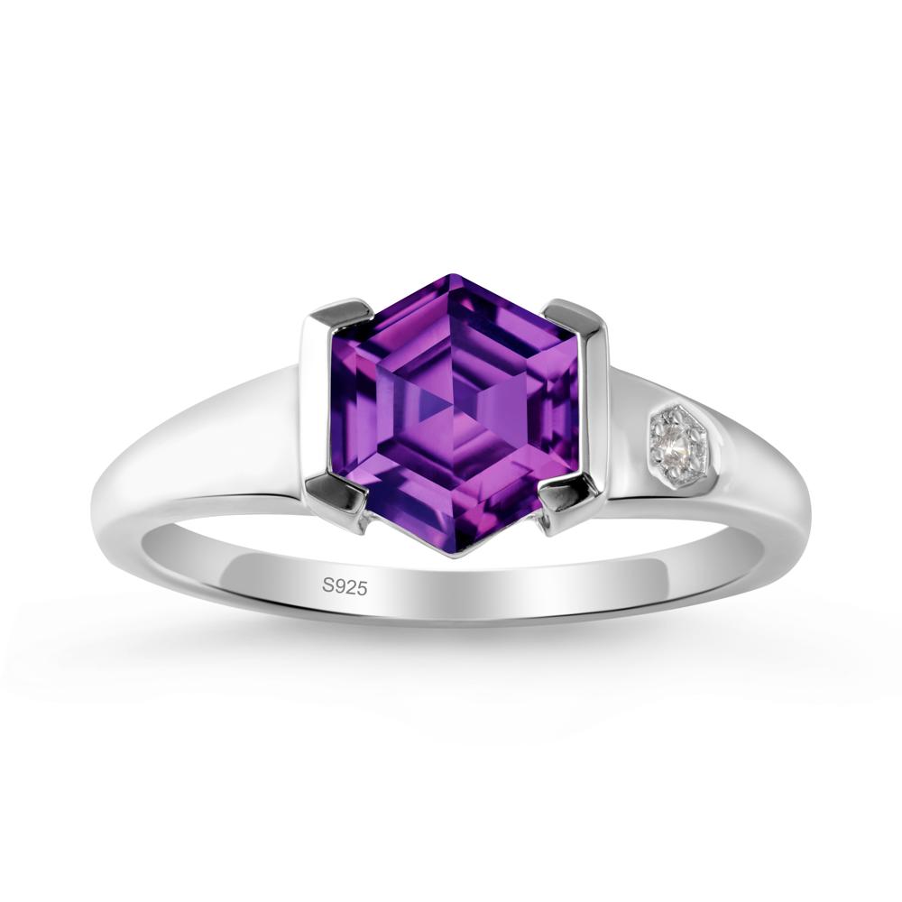 Half-Bezel Hexagonal Amethyst Ring - LUO Jewelry #metal_sterling silver