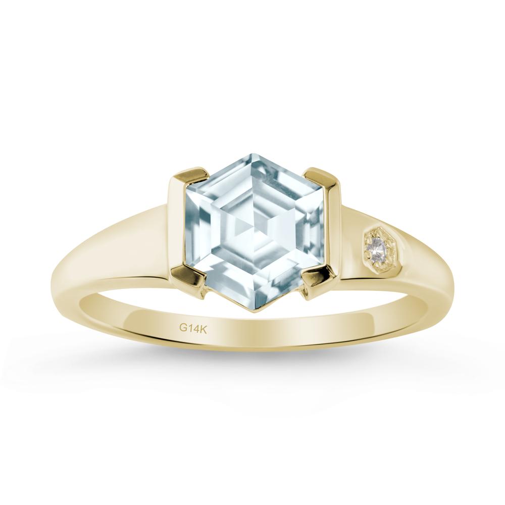 Hexagonal Aquamarine Ring with Half-Bezel Setting - LUO Jewelry #metal_14k yellow gold