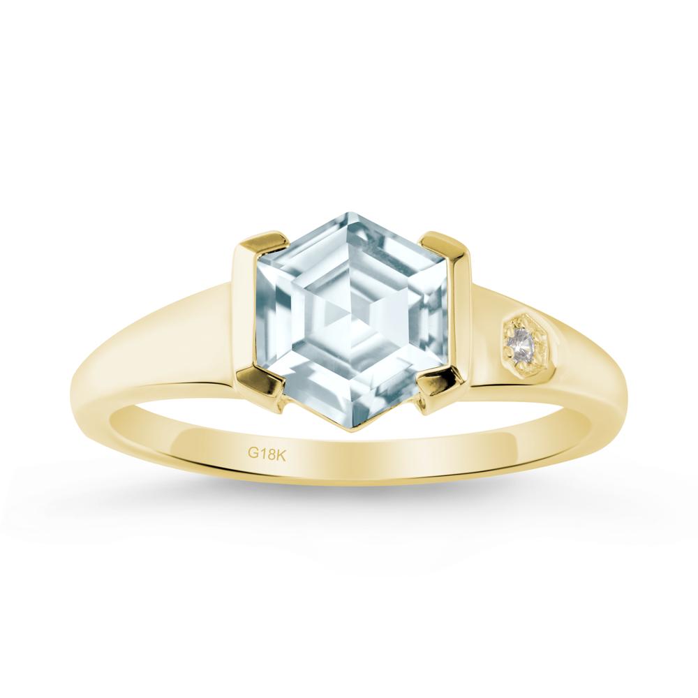 Hexagonal Aquamarine Ring with Half-Bezel Setting - LUO Jewelry #metal_18k yellow gold