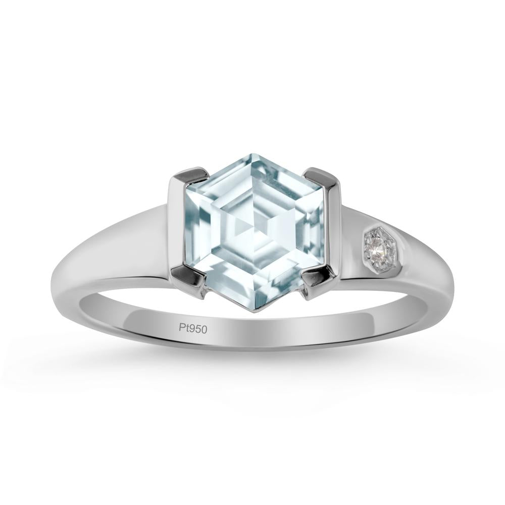 Hexagonal Aquamarine Ring with Half-Bezel Setting - LUO Jewelry #metal_platinum