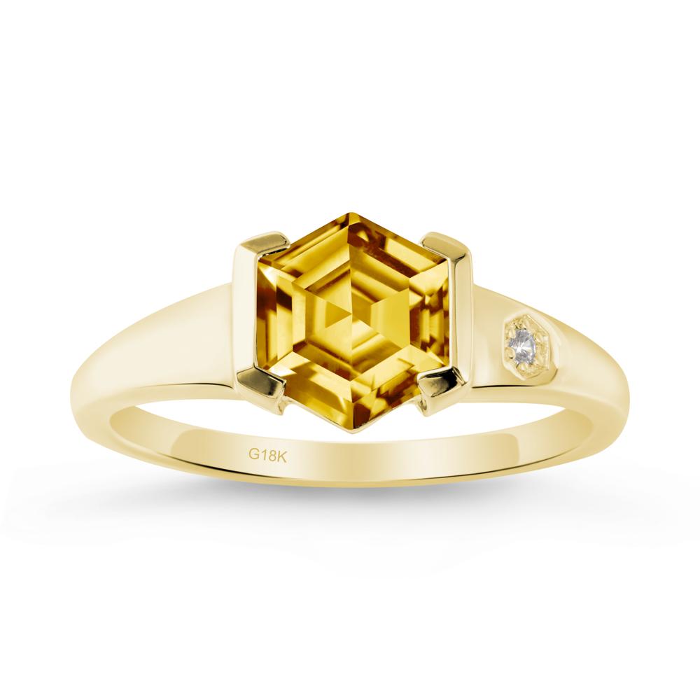 Hexagonal Citrine Ring with Half-Bezel Setting - LUO Jewelry #metal_18k yellow gold
